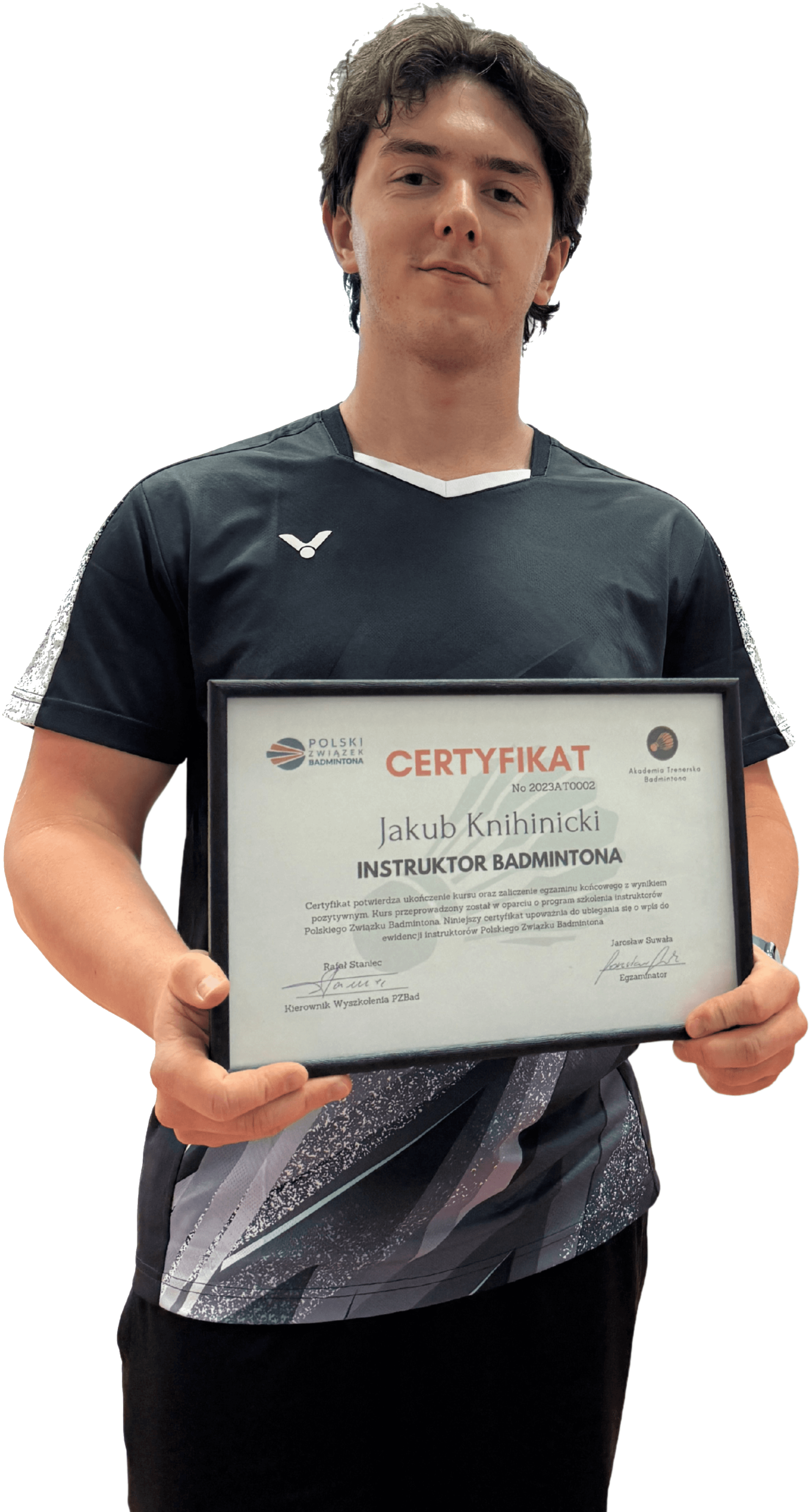 Jakub Knihinicki z certyfikatem instruktora badmintona
